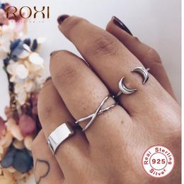 Cluster Rings ROXI INS Glossy Moon Open For Women Wedding Engagement Adjustable Anillos Ring 925 Sterling Silver Fine Jewellery Bague