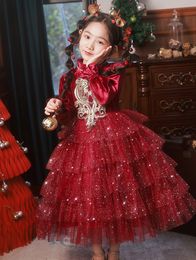 Red Ball Gown Flower Girl Dresses Ruffles Combined Colourful Hand Made Floral Baby Pageant Gowns Customise First Communion Party Wedding Wear 403