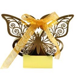 10Pcs Butterfuly Laser Cut Wedding Bridal Favours Gifts Box Candy Boxes With Ribbon Christening Baby Shower Wedding Party Decor 211108