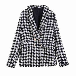 Fashion Houndstooth Women Jackets Autumn Casual Button-fly Ladies Coats Loose Female Jacket Pockets Girls Chic Coat 210527