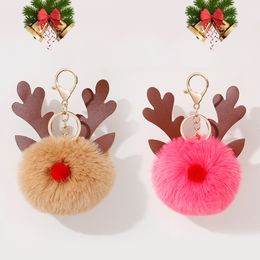 Christmas and New Year gifts plush elk keychain 8CM imitation hair ball multi-style key ring bag Christmas tree decoration