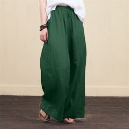 Wide Leg Pants Casual Cotton Linen Loose Women's Trousers Fashion Elegant Spring Summer Female 211115