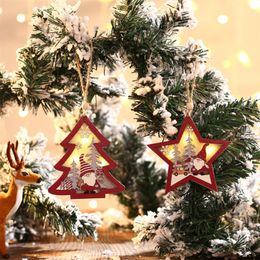 Party Supplies Christmas Red Forest Elderly Wooden Luminous Pendant xmax Tree Ornaments Round Five-pointed Star Pendants