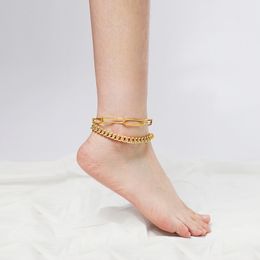 ENFASHION Punk Double Link Chain Leg Bracelet Stainless Steel Gold Colour Anklets For Women Fashion Jewellery Bransoletka Na Noge