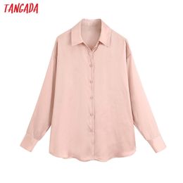 women pink satin shirts long sleeve solid elegant office ladies blouses tops 6Z05 210416