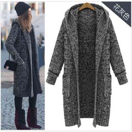 Autumn & Winter Arrival Europe And United States Sweater Plus Size Women's Long Hooded Cardigan Free 210527