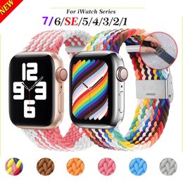 Adjustable Braided Solo Loop Strap For Apple Watch Ultra 49mm Band 8 7 41mm 45mm 42mm 38mm Fashion 36 Colours Straps Elastic Bracelet iWatch Series 6 SE 5 3 40mm 44mm