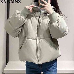 Women Solid Khaki Oversize Parkas Fashion Thick Winter Zipper Pockets Female chic Warm Elegant Coat Jacket ladies 210520