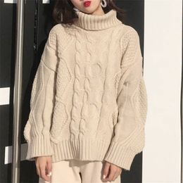 Korean Streetwear Turtleneck Sweaters Women Sweet Loose Pull Twist Thick Lazy Knitted Pullovers Female Autumn Winter Warm Jumper 210514