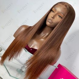 13X4 Lace Frontal Wig Chocolate Brown Silky Straight Remy Indian Human Hair Wigs for Black Women Prepluck 5X5 Laces Closure Wigs