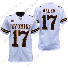 2021 NCAA Wyoming Jersey College 17 Josh Allen Coffee White Size S-3XL Adult Youth All Stitched Drop Shipping