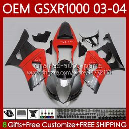 Injection Mould Bodys For SUZUKI GSXR-1000 K 3 GSX R1000 GSXR 1000 CC 2003-2004 Bodywork 67No.17 1000CC GSXR1000 Red silver black K3 03 04 GSX-R1000 2003 2004 OEM Fairing kit