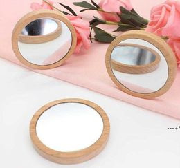 NEWWood Small Round Mirror Portable Pocket Mirror Wooden Mini Makeup Mirror Wedding Party Favor Gift Custom by sea RRE11974