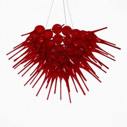 Ruby Red Crystal Lamp Modern Chandelier Kitchen Home Decor Small LED Light 100% Hand Blown Glass Living Room Chandeliers 70 by 50 CM