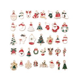 Mix 76pcs Cute Christmas Enamel Alloy Charms Gold Tone Plated Oil Drop Santa Clause Tree Deer Candy Cane Snowman Metal Pendants