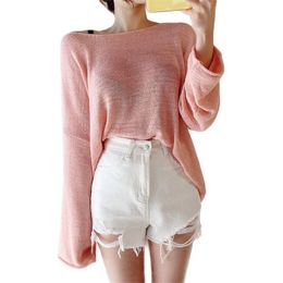 Hollow ice silk lazy style thin knit sweater casual top large size loose blouse summer Korean fashion women's clothing 210520