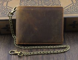 Wallet Mens fashion hight quality with Chain Leather Brown Biker VINTAGE Coin Card Holder