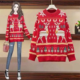 Autumn Winter Women Sweater For Chrismas Ladies Jumper Vintage Loose Chic Plus Size Knitted Tops Long Sleeve Pullover 210513