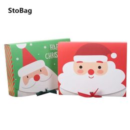 StoBag 12pcs/lot 31x25x8cm Christmas Big Candy Biscuit Packaging Box Party Baby Shower Decoration With Ribbon Santa Claus 210602