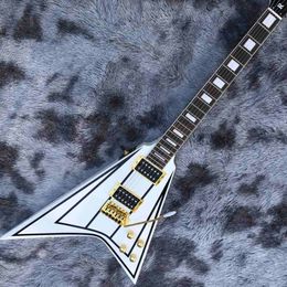 Custom Grand Electric Guitar White Colour Golden Hardwares Blocks Inlay On Rosewood Fingerboard