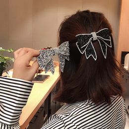 Korean Sweet Girl Temperament Exquisite Rhinestones Bow Spring Clip Headdress Fashion Women's Hairpins Hair Accessories