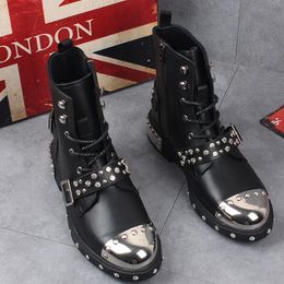 Leather Middle Rivets, Men's , High Boots, 2021autumn/winter Tube Iron Toe Zapatos Hombre B34 988 713