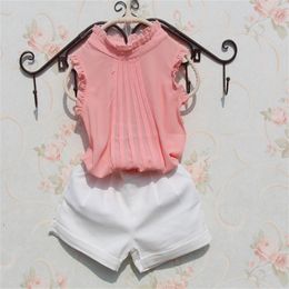 Girls White Shirt Sleeveless ChiffonTops for Teenage School Girl Solid Colour Lace Blouses Cool Shirts for Toddler Child Clothes 744 Y2