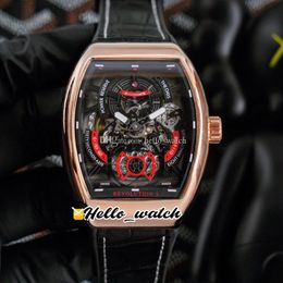 42mm Men's Collection Revolution 3 V45 SC DT Watches Red Skeleton Dial Automatic Mens Watch Rose Gold Case Leather Rubber Strap HWFM Hello_Watch