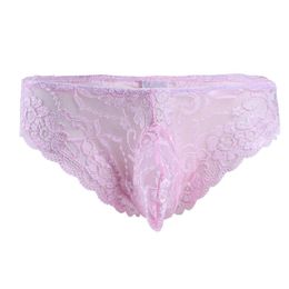 Mens Sissy Lingerie Panties Underwear Lace Floral Bulge Pouch Low Rise See Through Bikini Briefs Gay Erotic Underpants Nightwear