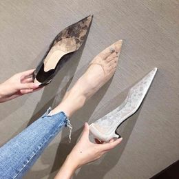 Fashion Pointed Toe Pumps Transparent Lace Flower Patterned Thin Low Heels Slip On Casual Women's Shoes Single Pumps Loafers 210513