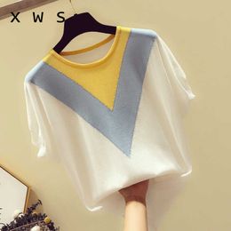 High Quality Summer European Style Women Fashion Short Sleeve O-Neck Pullover Knitted Cashmere Sweater Lady Large 210604