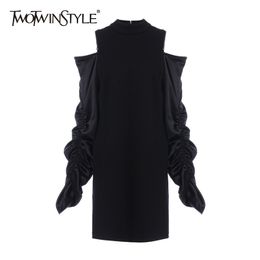 TWOTWINSTYLE Off Shoulder Sweatshirt Dress For Women O Neck Long Sleeve Casual Dresses Female Fashion Clothing Autumn Stylish 210517