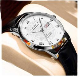 lmjli - AA Quartz Movement 41mm Full Fuction White Dial Men Watch Black Leather Band mens watch