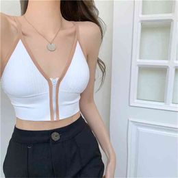 Summer zipper Beautiful back With chest pad Sexy camisole top Top Casual Off Shoulder korean tops 210507