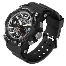 2021 Sanda Men Quartz Watches Shockproof Dual Display Sports Wristwatchelectronic Men's Watch Luminous Military Digital Clock G1022
