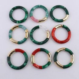 Charm Bracelets Marbling Acrylic Curved Beads For Women Gold Colour Resin Beaded Tube Bracelet & Bangle Fashion Jewellery