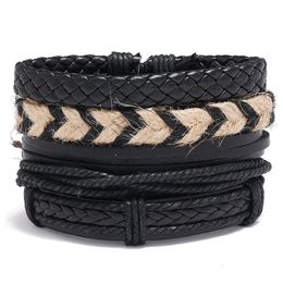 Bangle Jessingshow 4pcs/set Braided Wrap Leather Bracelets For Men Vintage Charm Ethnic Tribal Multilayer Wristbands Male Rope Bangles