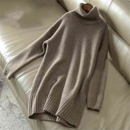 Cashmere sweater women turtleneck knitted wool pullover long loose thick warm fashion casual women's 210914