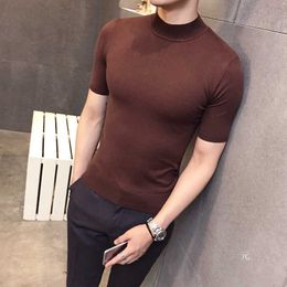 MRMT 2021 Brand Men's Sweater Pure Colour Short Sleeves Semi High Necked Pullover for Male Tops Y0907