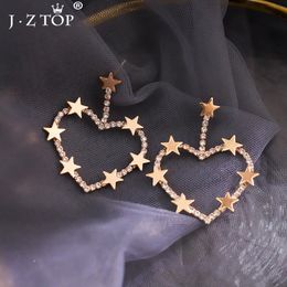 Jztop Brand Ladies Simple Hollow Heart Star Drop Earrings For Women Exaggerated Rhinestone Female Accesorios Mujer Dangle & Chandelier