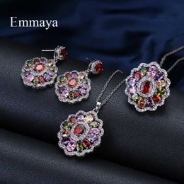 Emmaya Brand Luxury Elegance Charm AAA Cubic Multicolor Zircon Two Colors Necklace Sets For Women Popular Wedding Jewelry Gift H1022