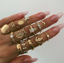 Hot Fashion Jewellery Knuckle Ring Set Gold Cross Heart Fatima's Palm Stacking Rings Midi-Rings Sets 15pcs/set