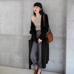 Women's Korean-Style Knitted Cardigan Solid Colour Long-Sleeved Midi Sweater Coat Autumn Winter Casual Women Clothing 801G 210420