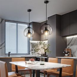 Pendant Lamps Post-modern Vintage Gray Glass Hanging Nordic Designer Creative Kitchen Island Lights LED Living Room Bedroom Lamp