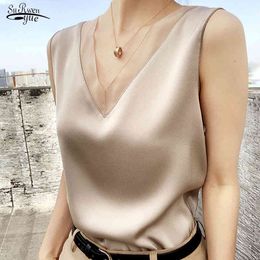 Vintage Blouse Office V Neck Chiffon Tops Shirt for Women Summer Elegant Tunic Satin Silk Plus Size Women's Blouses 13573 210508