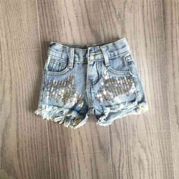 Summer Gilrs Sequins Denim Shorts Hot Jeans 210317