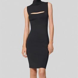 Women Sexy Designer Hollow Out Tank Black Bandage Dress Ladies Elegant Celebrity Bodycon Party Vestido 210527