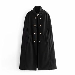 Women's Fashion Double-Breasted Loose Cape Coat Wild Stand Collar Long Casual Shawl Winter Style 210521