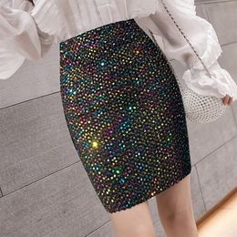 Elastic High Waist Mini Wrap Skirt Ladies Spring Summer Office Elegant Sequin Bodycon Skirts Women Casual Slim Pencil Skirt 2021 X0428