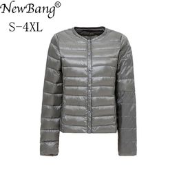 Bang Brand Women's Down Jacket Ultra Light Down Jacket Women Collar-less Coat Feather Lightweight Portable Thin Slim Jackets 210819